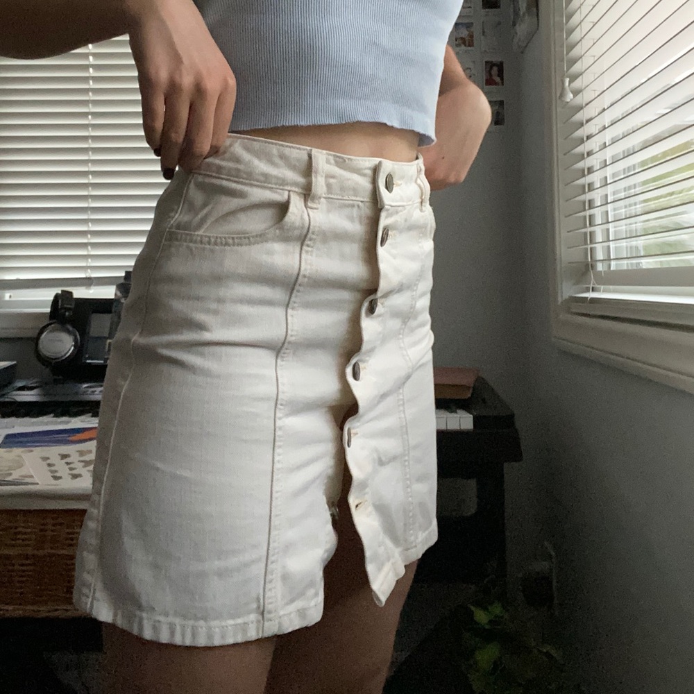 Cream M&S Button Up Jean Skirt